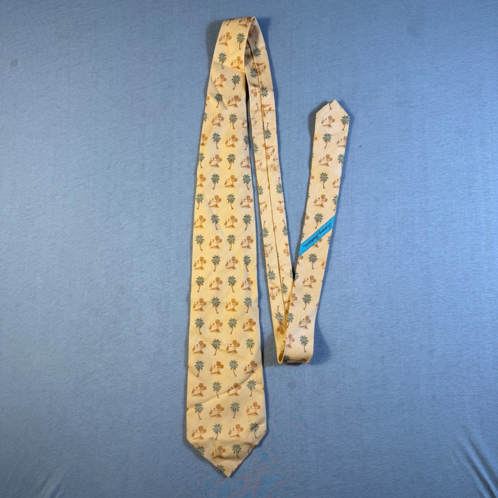 Tommy Bahama Mens Silk Necktie Yellow Palm Tree Tropical Beach Island Print Tie